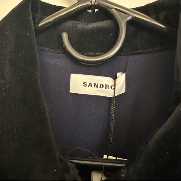 Sandro Italie Short Navy Blue Tweed Dress With Velvet Collar - Picture 8 of 8